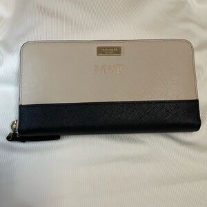 Kate Spade Laurel Way Neda Beige and Black Leather Zip Around Wallet